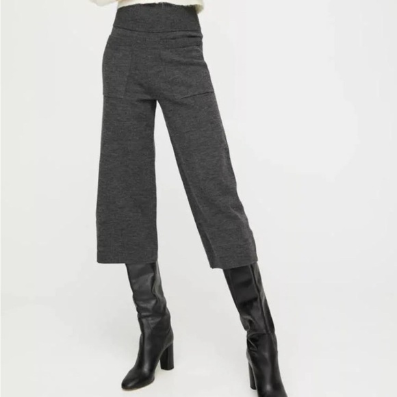 Aritzia Wilfred Brion Cropped Wool High Waist Wide Leg Pant Dark Grey - Picture 3 of 14